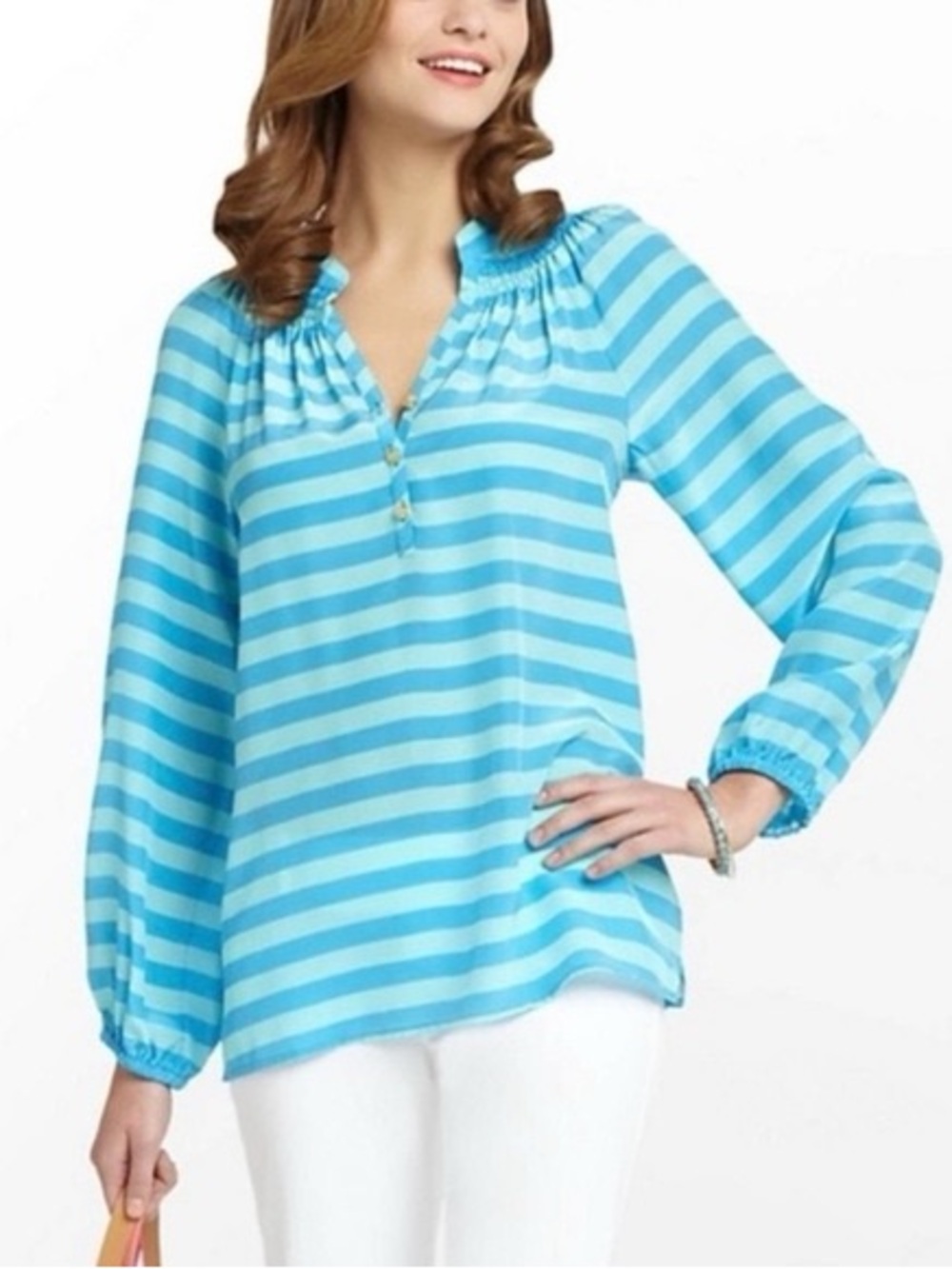 Lilly Pulitzer Lagoon Starboard Stripe Top 100% Silk